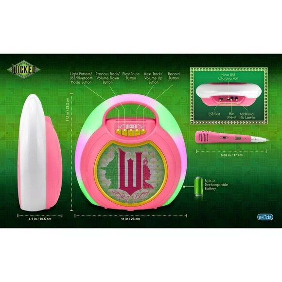 WICKED Bluetooth MP3 Karaoke Machine With Light Show - Picture 9 of 14